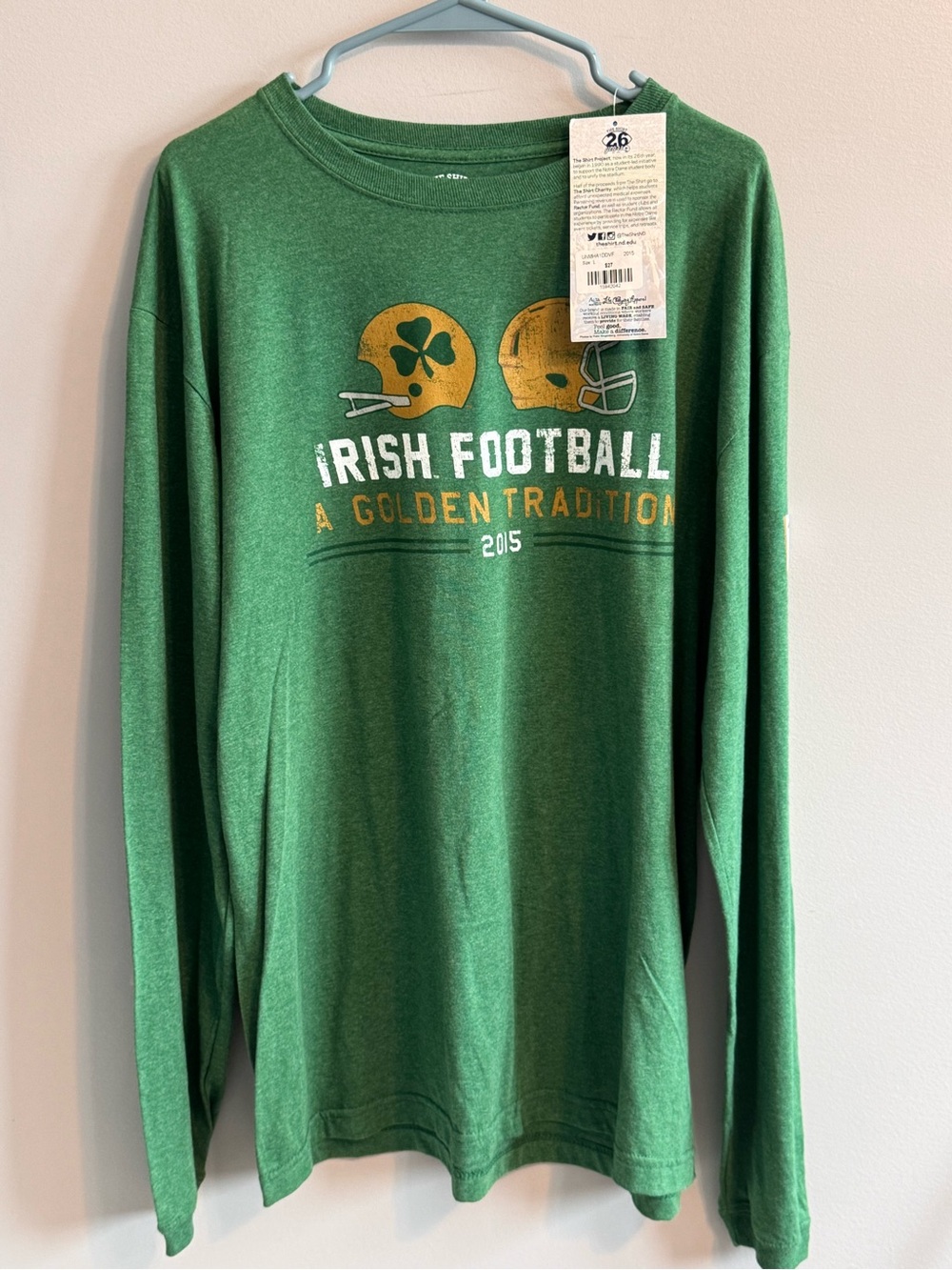 Notre Dame The Shirt 2015 Irish Football Green Long Sleeve Tee L NWT